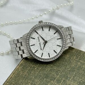 Vintage Silver Michael Kors Watch with Round Diamanté Dial
